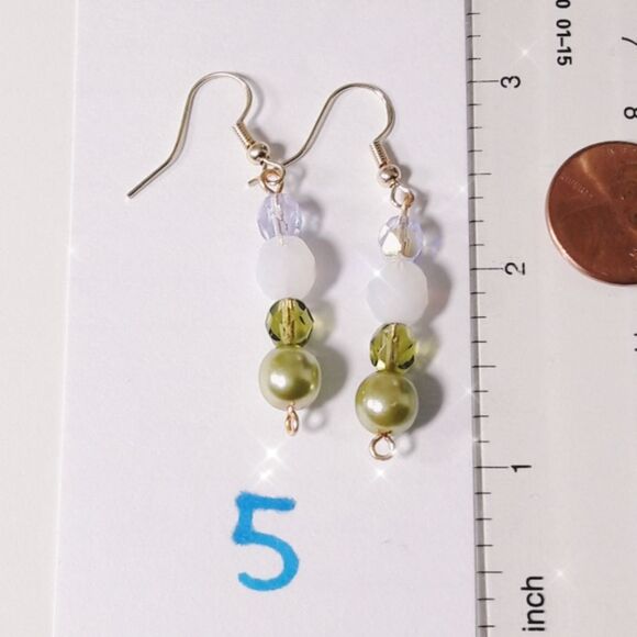 Artisan Earrings  05L# Czech beads Glass Pearls and Opal Glass beads Long Drops - Picture 2 of 3